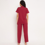 Women Maroon Printed Night suit